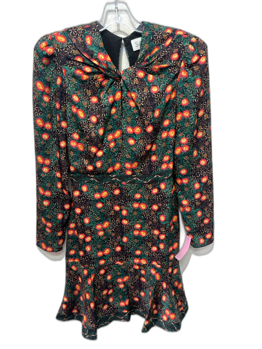 Saloni Size 2 Black Chiffon Multi Color print detail Long Sleeve Dress Black / 2
