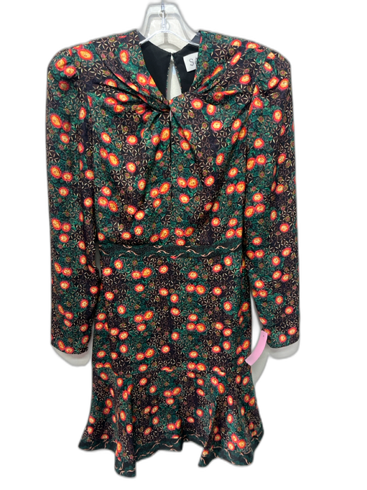 Saloni Size 2 Black Chiffon Multi Color print detail Long Sleeve Dress Black / 2