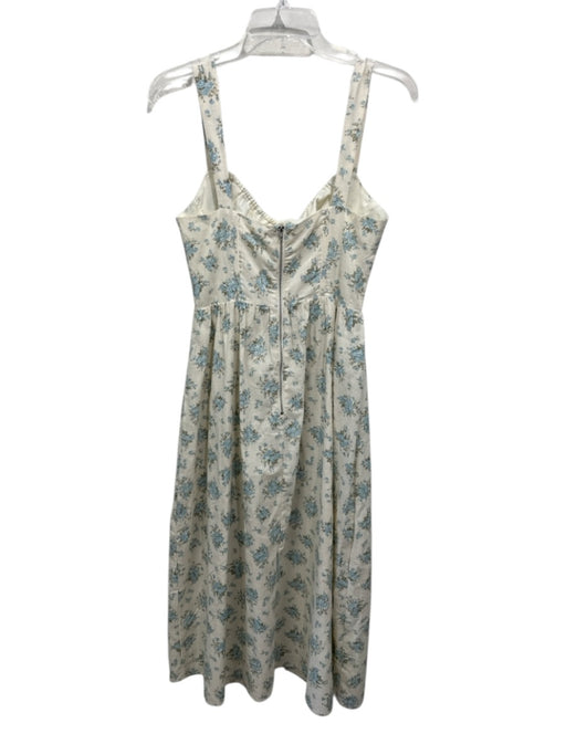 Storia Size S Cream White & Blue Cotton Floral Sleeveless Front Slit Dress Cream White & Blue / S