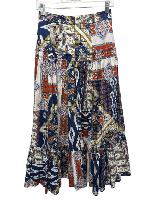 Cara Cara Size XS Navy Blue, White & Multi Cotton Abstract Print Paisley Skirt Navy Blue, White & Multi / XS