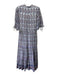 Oliphant Size XS White, Blue & Red Cotton Paisley Short Sleeve Ruffle Trim Dress White, Blue & Red / XS