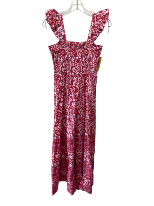 Bindu Size XS Red, Pink & White Cotton Paisley Print Ruffle Straps Tiered Dress Red, Pink & White / XS