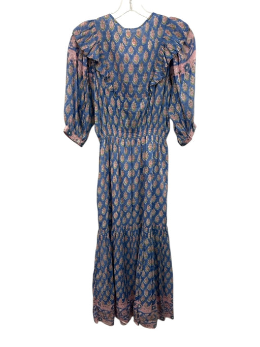 Bell by Alicia Bell Size S Blue & Pink Cotton & Silk Floral Blocked Print Dress Blue & Pink / S
