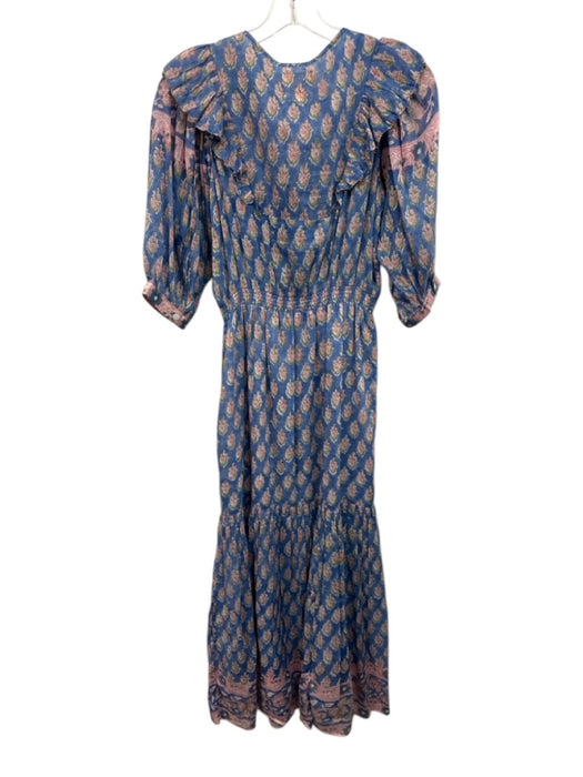Bell by Alicia Bell Size S Blue & Pink Cotton & Silk Floral Blocked Print Dress Blue & Pink / S