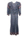 Bell by Alicia Bell Size S Blue & Pink Cotton & Silk Floral Blocked Print Dress Blue & Pink / S