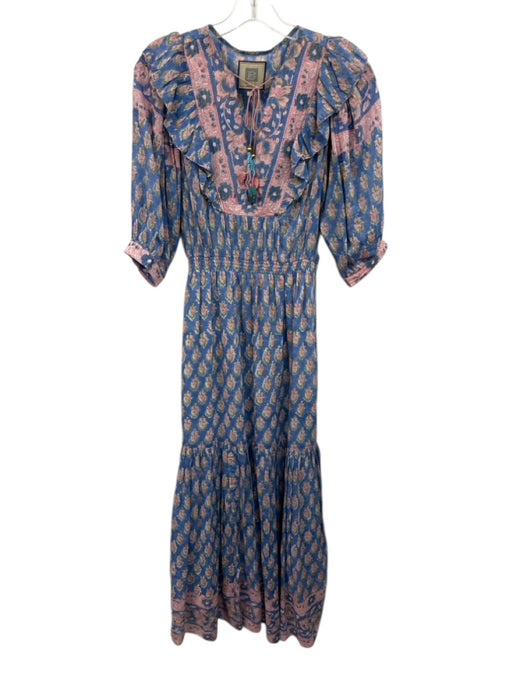 Bell by Alicia Bell Size S Blue & Pink Cotton & Silk Floral Blocked Print Dress Blue & Pink / S