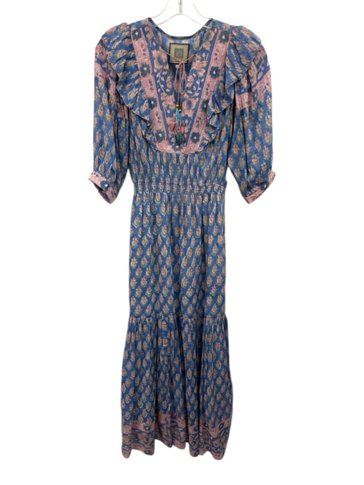 Bell by Alicia Bell Size S Blue & Pink Cotton & Silk Floral Blocked Print Dress Blue & Pink / S