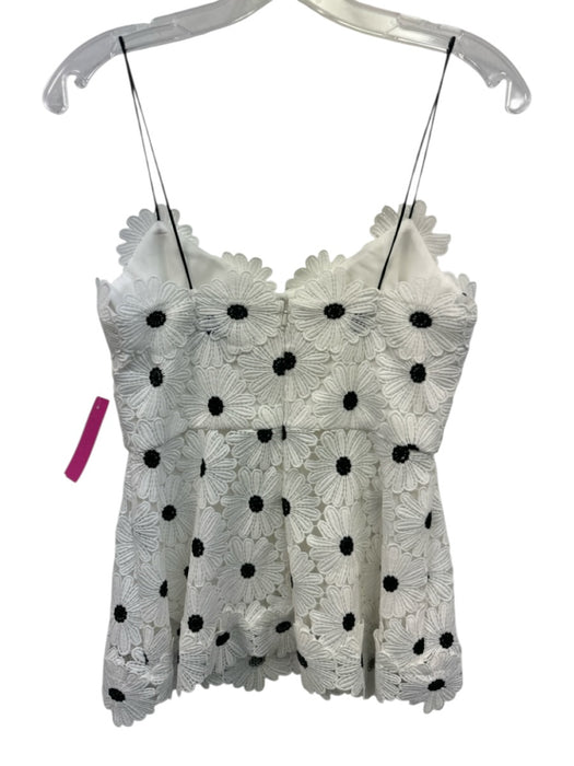 Pearl by Lela Rose Size 0 White & Black Polyester Spaghetti Strap Peplum Top White & Black / 0