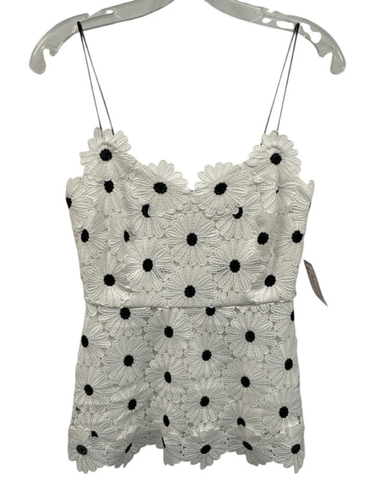 Pearl by Lela Rose Size 0 White & Black Polyester Spaghetti Strap Peplum Top White & Black / 0