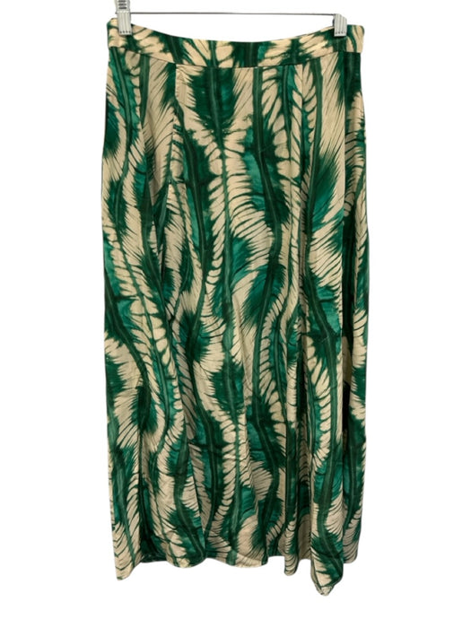 Ulla Johnson Size 4 Cream Beige & Green Silk Tie Dye Button Front A Line Skirt Cream Beige & Green / 4