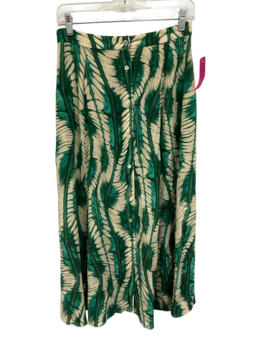 Ulla Johnson Size 4 Cream Beige & Green Silk Tie Dye Button Front A Line Skirt Cream Beige & Green / 4