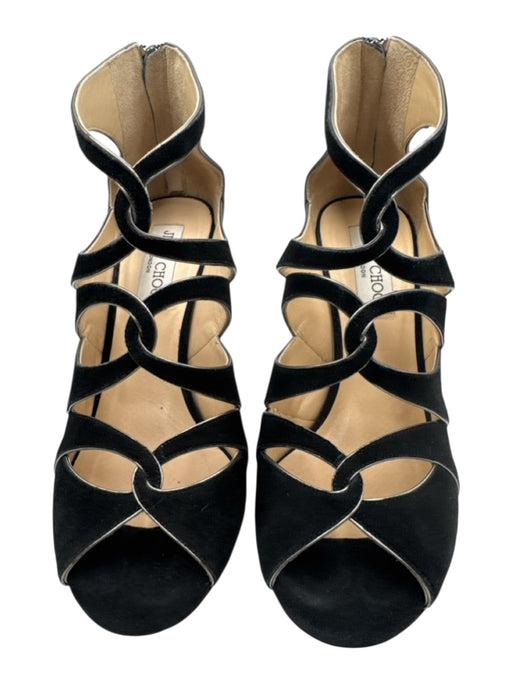 Jimmy Choo Shoe Size 39 Black Leather Upper Suede Caged Back Zip Sandals Black / 39