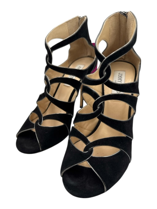 Jimmy Choo Shoe Size 39 Black Leather Upper Suede Caged Back Zip Sandals Black / 39