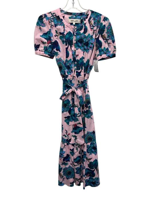 Diane Von Furstenberg Size 0 Pink & blue Cotton Blend Button Detail Floral Dress Pink & blue / 0