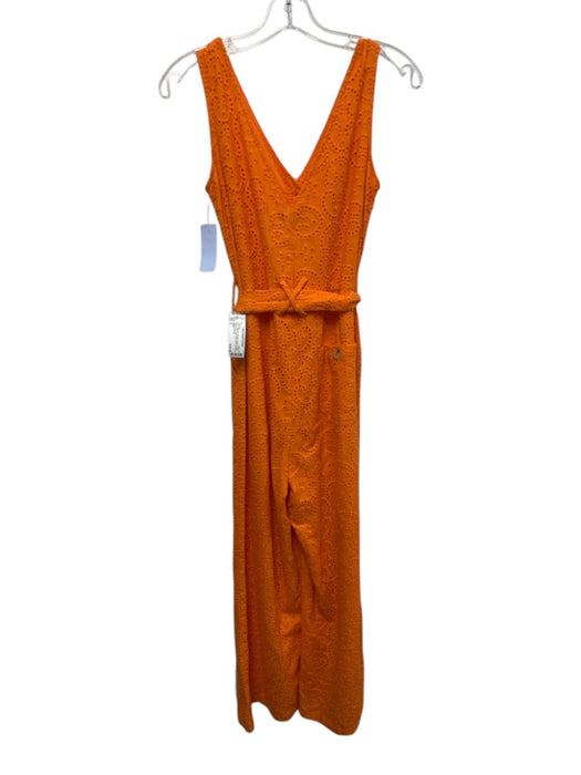 FRNCH Size S Orange Cotton Eyelet Button Front Sash Sleeveless Jumpsuit Orange / S