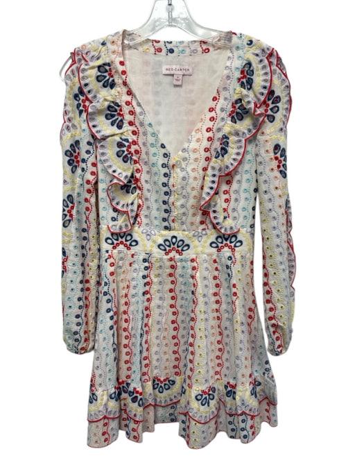 Red Carter Size XS White, Red, Multi Cotton Blend Embroidered Eyelet Mini Dress White, Red, Multi / XS