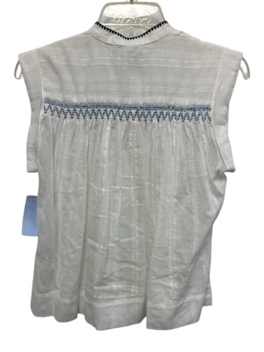 Rails Size XS White & Blue Cotton Embroidered Shirred Half Button Sleeveless Top White & Blue / XS