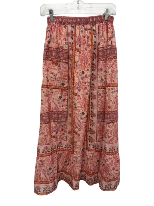 Cleobella Size XS Pink, Orange, Blue Organic Cotton Floral Elastic Waist Skirt Pink, Orange, Blue / XS
