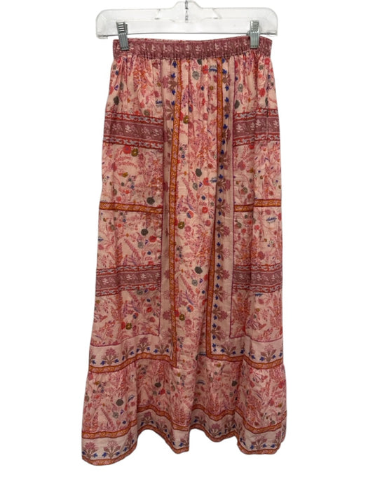 Cleobella Size XS Pink, Orange, Blue Organic Cotton Floral Elastic Waist Skirt Pink, Orange, Blue / XS