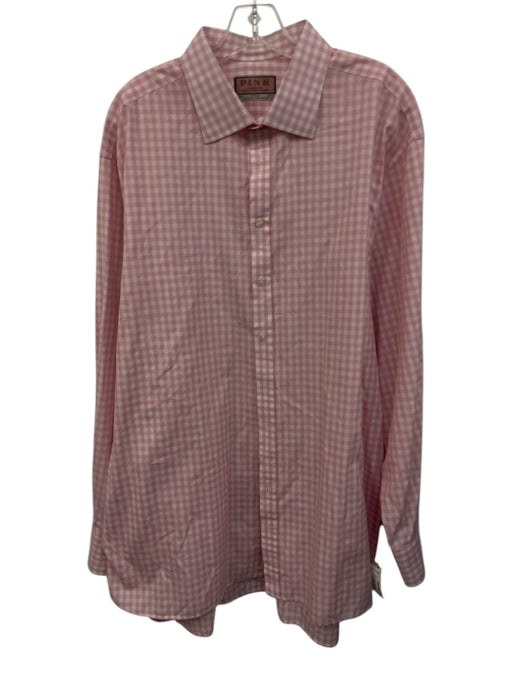Thomas Pink Size 18.5 Pink & White Cotton Gingham Button Up Long Sleeve Shirt Pink & White / 18.5
