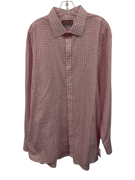Thomas Pink Size 18.5 Pink & White Cotton Gingham Button Up Long Sleeve Shirt Pink & White / 18.5
