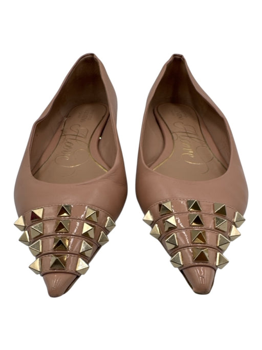 Valentino Garavani Shoe Size 37.5 Beige Leather Upper Rockstud Toe Cap Flats Beige / 37.5