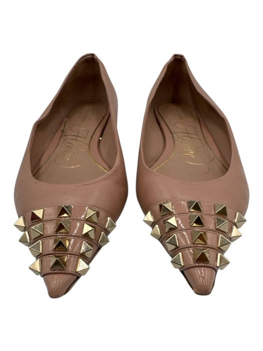 Valentino Garavani Shoe Size 37.5 Beige Leather Upper Rockstud Toe Cap Flats Beige / 37.5