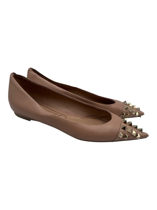 Valentino Garavani Shoe Size 37.5 Beige Leather Upper Rockstud Toe Cap Flats Beige / 37.5