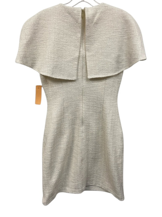 Badgley Mischka Size 2 White Polyester Blend Metallic Thread Tweed Capelet Dress White / 2