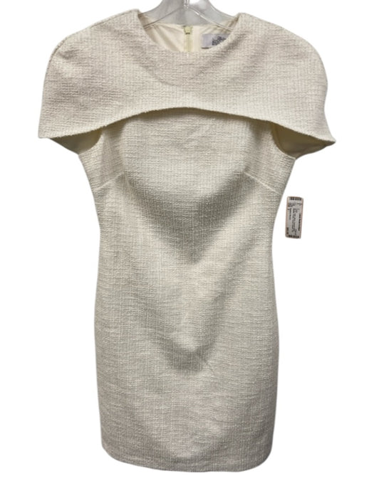 Badgley Mischka Size 2 White Polyester Blend Metallic Thread Tweed Capelet Dress White / 2