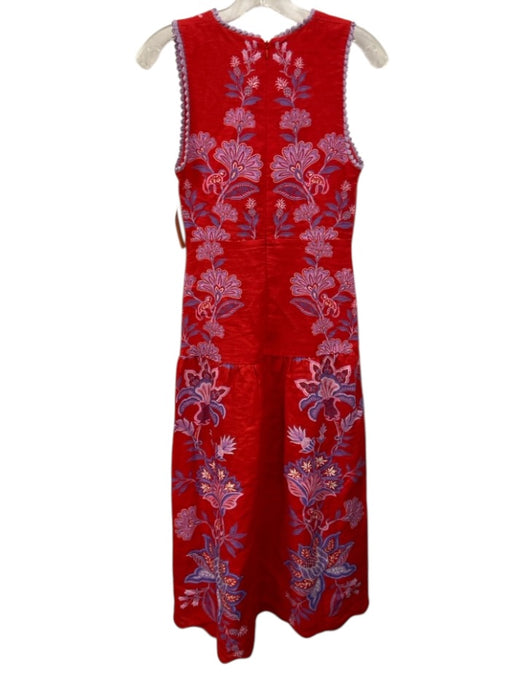 Farm Rio Size XS Red & Purple Linen Floral Sleeveless Trim Detail Dress Red & Purple / XS