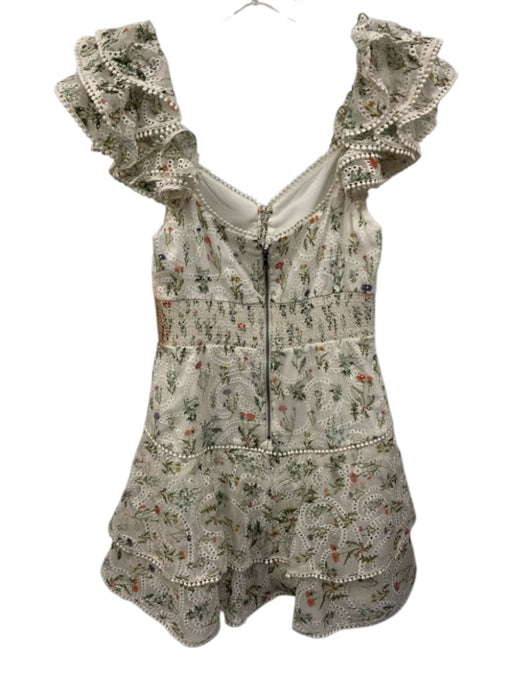 Alice + Olivia Size 2 White, Green & Multi Polyester Floral Eyelet Dress White, Green & Multi / 2