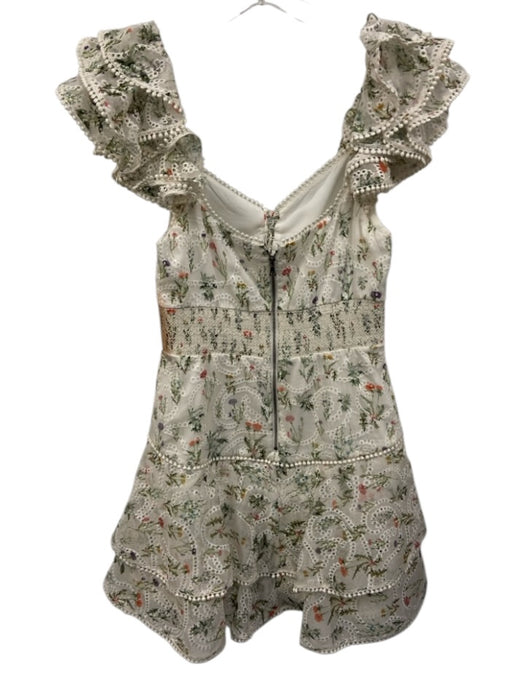 Alice + Olivia Size 2 White, Green & Multi Polyester Floral Eyelet Dress White, Green & Multi / 2