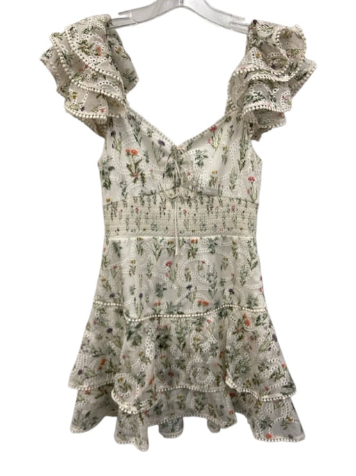 Alice + Olivia Size 2 White, Green & Multi Polyester Floral Eyelet Dress White, Green & Multi / 2