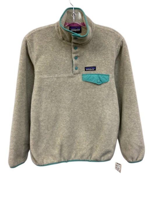 Patagonia Size XS Gray Beige & Aqua Polyester Fleece Heathered 1/4 Button Jacket Gray Beige & Aqua / XS