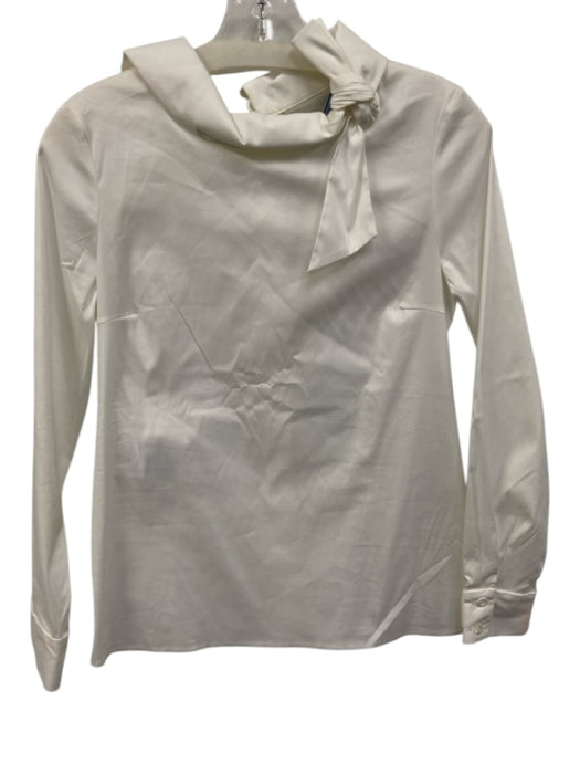 Prada Size 38 White Cotton Blend Long Sleeve foldover collar Knot Detail Top White / 38