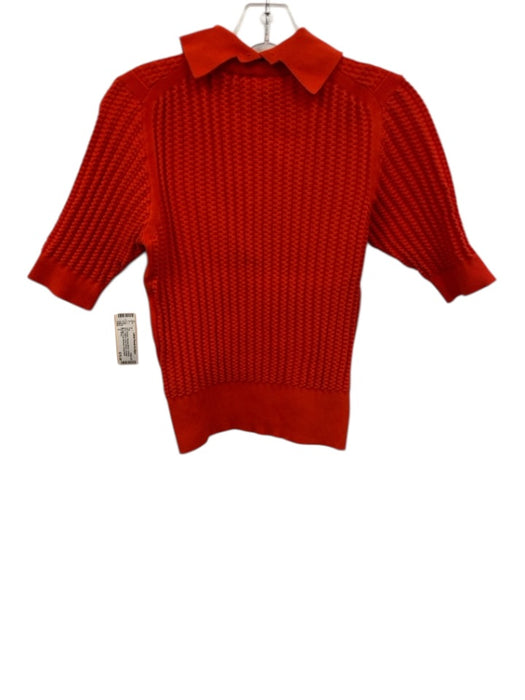 Ted Baker Size 1 Hot Orange Viscose Blend Textured Knit Collared Sweater Top Hot Orange / 1