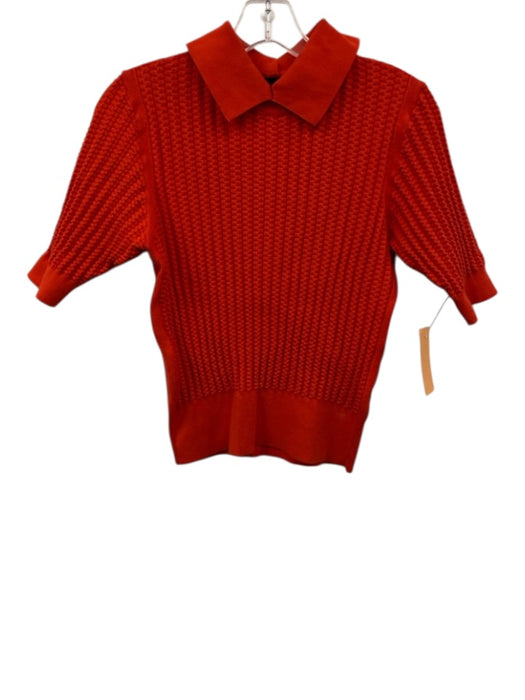 Ted Baker Size 1 Hot Orange Viscose Blend Textured Knit Collared Sweater Top Hot Orange / 1