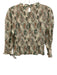 Veronica Beard Size 2 Cream Beige, Green & Brown Cotton Shirred 3/4 Sleeve Top Cream Beige, Green & Brown / 2