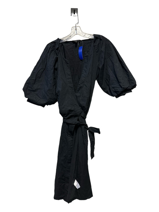 Banana Republic Size M Black Cotton Puff Sleeve Wrap Dress Black / M
