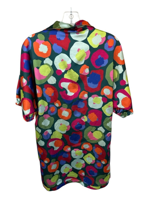 Emily McCarthy Size S Teal & Multi Polyester Long Balloon Sleeve Circles Dress Teal & Multi / S