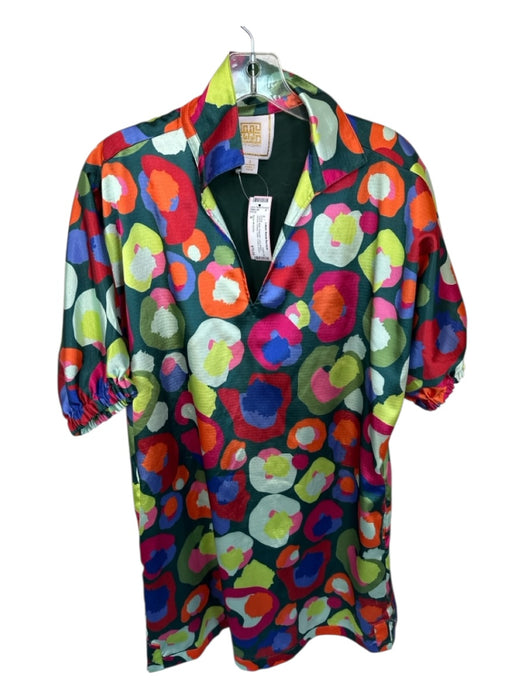Emily McCarthy Size S Teal & Multi Polyester Long Balloon Sleeve Circles Dress Teal & Multi / S