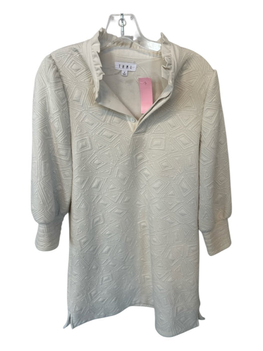 THML Size S Cream Polyester Blend Long Sleeve Jaquard Half Button Dress Cream / S