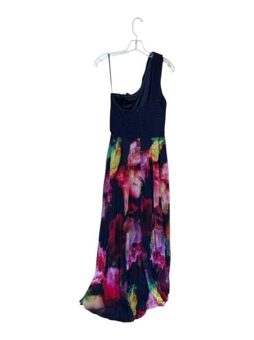 Xscape Size 6 Navy & Multi Polyester Blend Floral One Shoulder Pleated Maxi Gown Navy & Multi / 6
