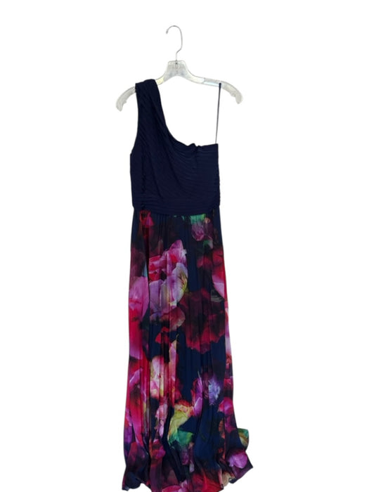 Xscape Size 6 Navy & Multi Polyester Blend Floral One Shoulder Pleated Maxi Gown Navy & Multi / 6