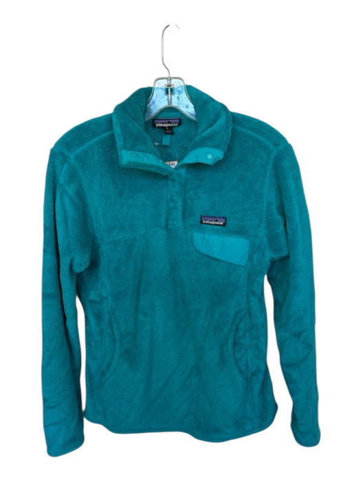 Patagonia Size S Teal Polyester Fleece Quarter Button Long Sleeve Pockets Jacket Teal / S