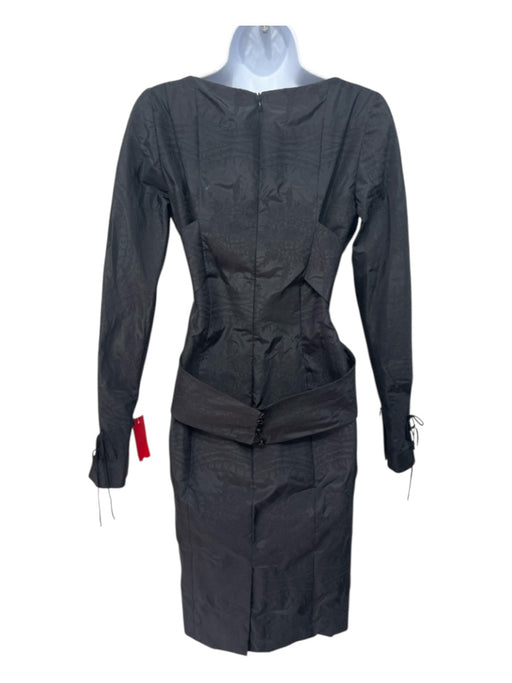 Carolina Herrera Size 6 Black Cotton & Silk Long Sleeve Jacquard V Neck Dress Black / 6