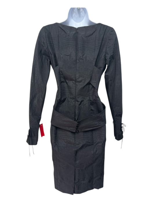 Carolina Herrera Size 6 Black Cotton & Silk Long Sleeve Jacquard V Neck Dress Black / 6