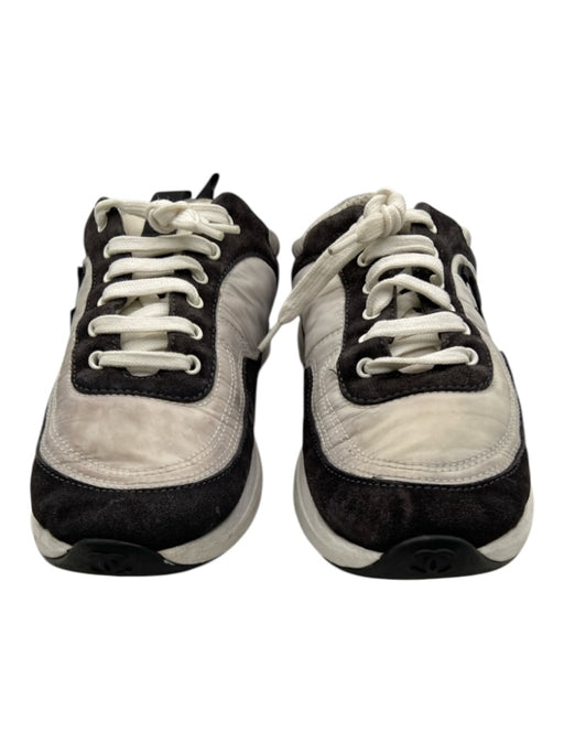 Chanel Shoe Size 38.5 White & Black Suede Synthetic lace up Puffer Sneakers White & Black / 38.5