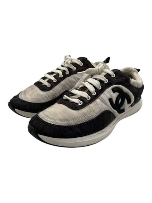 Chanel Shoe Size 38.5 White & Black Suede Synthetic lace up Puffer Sneakers White & Black / 38.5